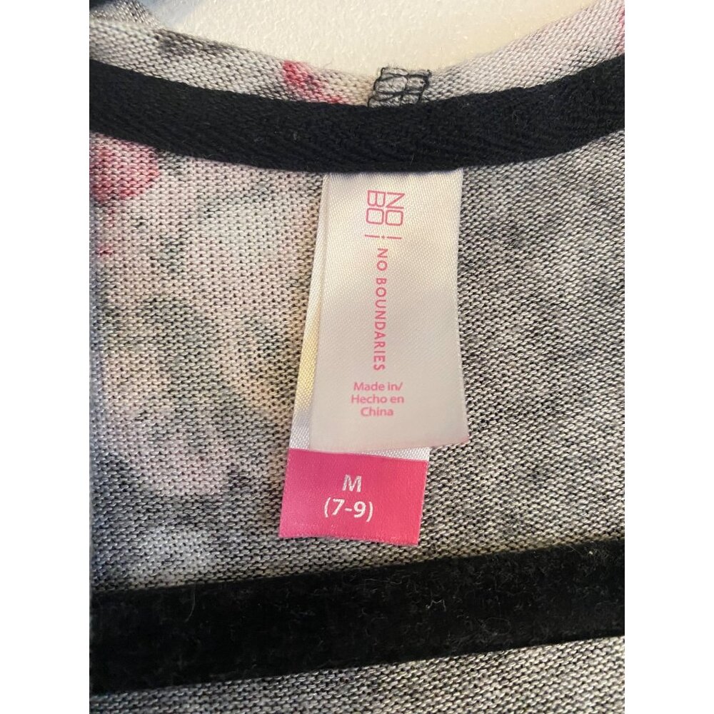 Floral Gray Longline Cardigan With Hoodie & Pockets By No Boundaries Size M - Picture 4 of 5